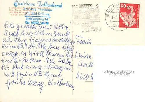 AK / Ansichtskarte Bad_Driburg Fremdenheim und Cafe Falkenhoehe Gaesteraum Bad_Driburg