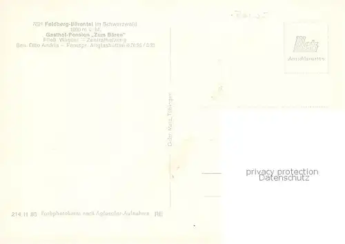 AK / Ansichtskarte Baerental_Feldberg Gasthof Pension Zum Baeren Gaststube Baerental Feldberg