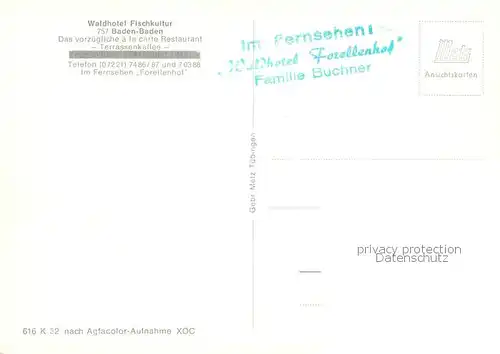 AK / Ansichtskarte Baden Baden Waldhotel Fischkultur Baden Baden