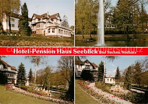 AK / Ansichtskarte Bad_Sachsa_Harz Hotel Pension Haus Seeblick Parkanlagen Fontaene Bad_Sachsa_Harz