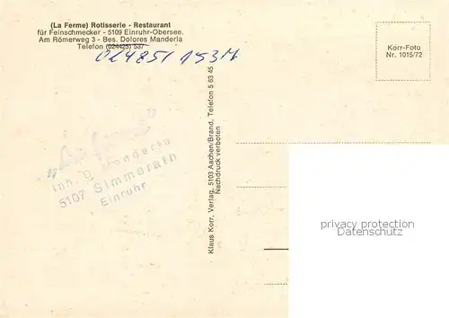 AK / Ansichtskarte Einruhr_Simmerath La Ferme Rotisserie Restaurant 
