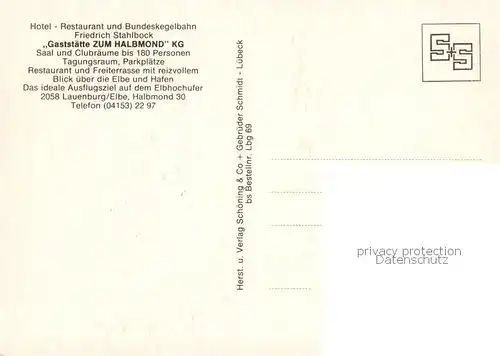 AK / Ansichtskarte Lauenburg_Elbe Hotel Restaurant Bundeskegelbahn Gaststaette zum Halbmond Panorama Lauenburg Elbe