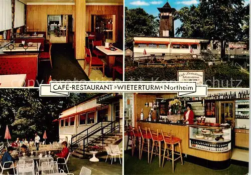 AK / Ansichtskarte 73845979 Northeim Cafe Restaurant Wieterturm Gaststube Terrasse Bar Kuchentheke Northeim