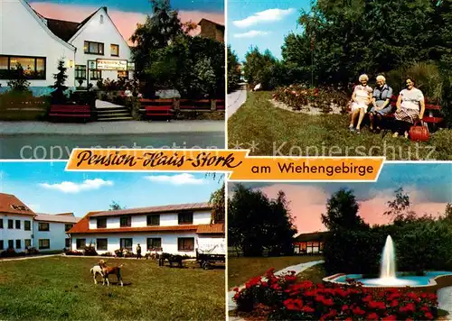 AK / Ansichtskarte 73845998 Preussisch-Oldendorf Pension Haus Stork am Wiehengebirge Park Brunnen 