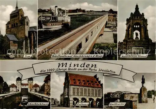 AK / Ansichtskarte  Minden__Westfalen_Weser Dom Mittellandkanal Weserbruecke Kaiser Wilhelm Denkmal Schachtschleuse Rathaus Am Wesertor 