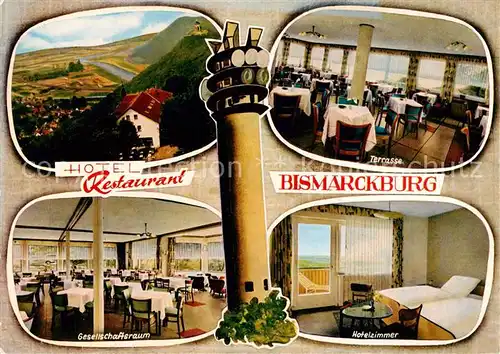 AK / Ansichtskarte 73846046 Hausberge_Porta_Westfalica Hotel Restaurant Bismarckburg Terrasse Speisesaal Hotelzimmer 
