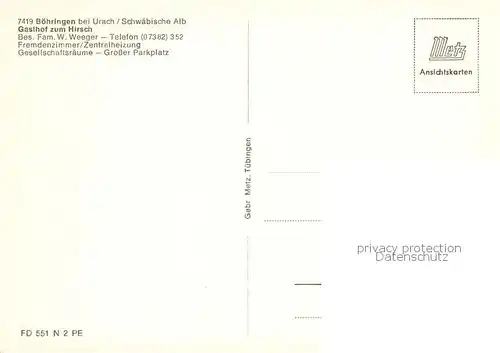 AK / Ansichtskarte  Boehringen_Reutlingen Gasthof zum Hirsch Gastraeume Ortspartie Boehringen Reutlingen