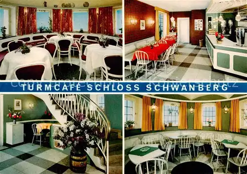 AK / Ansichtskarte 73846126 Roedelsee Turmcafe Schloss Schwanberg Gastraeume Theke Treppenaufgang Roedelsee