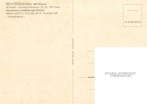 AK / Ansichtskarte  Hoexter_Weser Hotel Niedersachsen Gastraeume Hoexter Weser