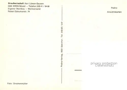 AK / Ansichtskarte 73846216 Kroev_Croev_Croev_Mosel Strausswirtschaft Karl Loewen Sausen 