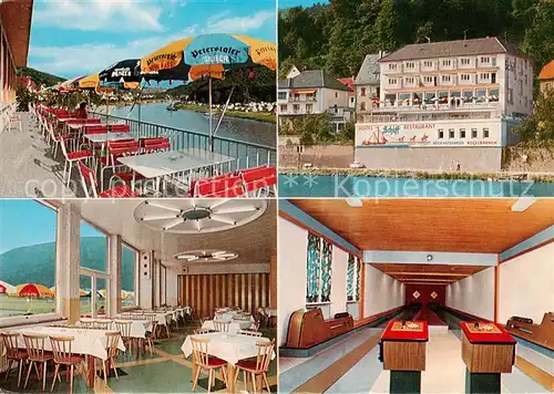 AK / Ansichtskarte 73846253 Neckarsteinach Hotel Restaurant Schiff Terrasse Gaststube Kegelbahn Neckarsteinach