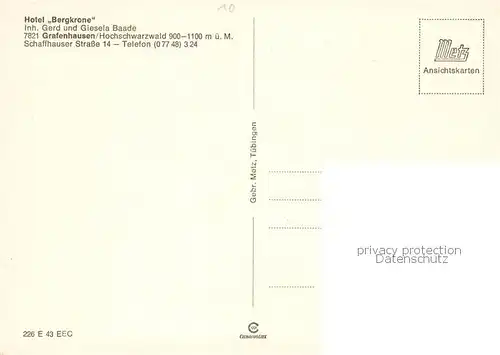 AK / Ansichtskarte Grafenhausen_Schwarzwald Hotel Bergkrone Grafenhausen Schwarzwald