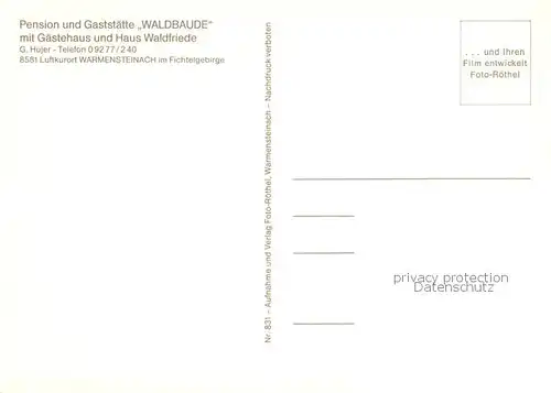 AK / Ansichtskarte Warmensteinach Gastaett Waldbaude mit Gaestehaus und Haus Waldfriede Warmensteinach