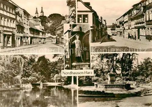 AK / Ansichtskarte Nordhausen__Harz Orts und Teilansichten Roland Park Denkmal Schwanenteich 