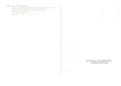 AK / Ansichtskarte Marxheim_Bayern Fliegeraufnahme Sport und Freizeitgelaende mit OT Bruck Blick von Norden mit Pfarrkirche St Peter und Paul Marxheim Bayern