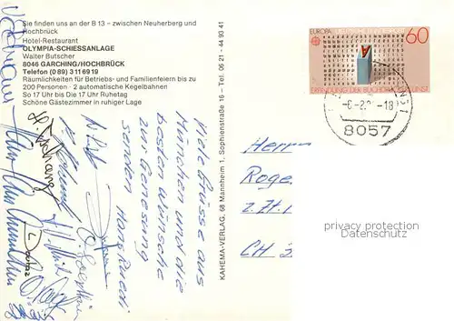 AK / Ansichtskarte Hochbrueck_Muenchen Hotel Restaurant Olympia Schiessanlage Gastraum Zimmer Hochbrueck Muenchen