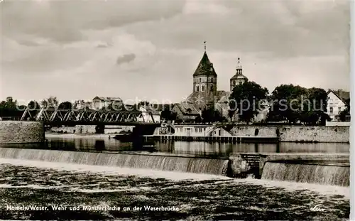 AK / Ansichtskarte Weser Wehr und Muensterkirche an der Weserbruecke Weser
