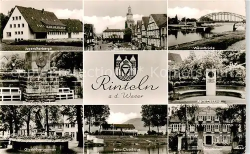 AK / Ansichtskarte Rinteln_Weser Jugendherberge Marktplatz Weserbruecke Dingelstedt Denkmal Glasblaeserbrunnen Kanu Club Haus Sanatorium 