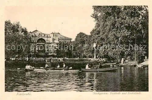 AK / Ansichtskarte Karlsruhe_Baden Stadtgarten Festhalle und Bootslaende Karlsruhe_Baden