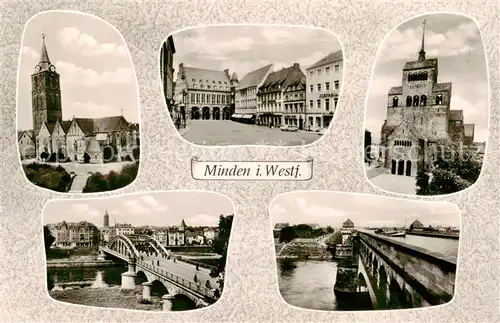 AK / Ansichtskarte Minden__Westfalen_Weser Marienkirche Marktplatz Dom Weserbruecke Mittellandkanal ueberfuehrung 