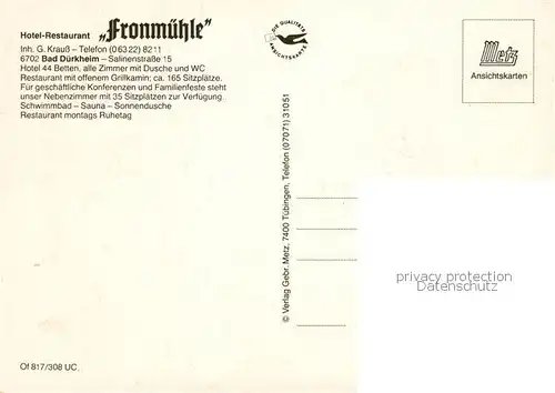 AK / Ansichtskarte  Bad_Duerkheim Hotel Restaurant Fronmuehle Bad_Duerkheim