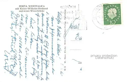 AK / Ansichtskarte 73846661 Porta_Westfalica mit Kaiser Wilhelm Denkmal und neuer Weserbruecke Porta_Westfalica