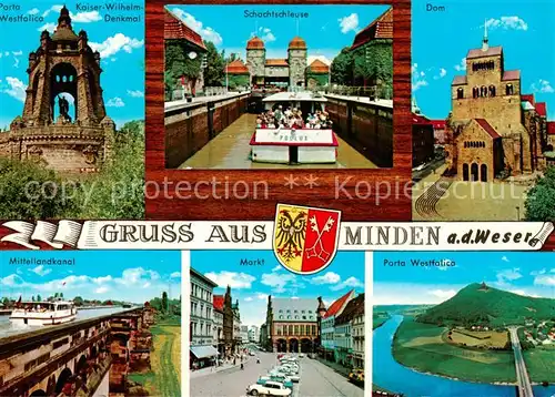 AK / Ansichtskarte 73846739 Minden__Westfalen_Weser Porta Westfalica Kaiser Wilhelm Denkmal Schachtschleuse Dom Mittellandkanal Markt  