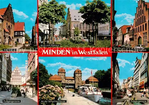 AK / Ansichtskarte 73846743 Minden__Westfalen_Weser Alte Muenze Rathaus Hansehaus Fussgaengerzone Schachtschleuse Fussgaengerzone 