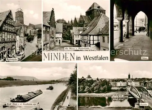 AK / Ansichtskarte 73846766 Minden__Westfalen_Weser Marienkirche Alte Muenze und Martinikirche Scharn Blick von der Weserbruecke Wesertor 