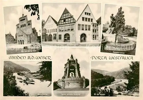 AK / Ansichtskarte  Minden__Westfalen_Weser 1000jaehriger Dom Heimatmuseum Konzertbrunnen Weserpartie Kaiser Wilhelm Denkmal Panorama 