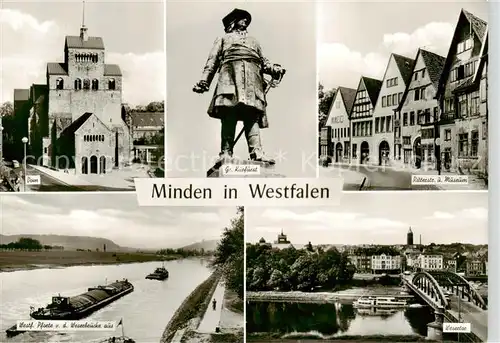 AK / Ansichtskarte 73846771 Minden__Westfalen_Weser Dom Grosser Kurfuerst Ritterstrasse Museum West Pforte von der Weserbruecke Wesertor 