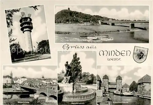 AK / Ansichtskarte  Minden__Westfalen_Weser Bismarckturm Porta Westfalica Weserbruecke Manzelbrunnen Schachtschleuse