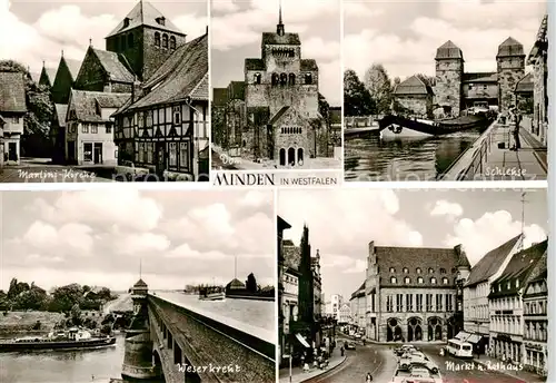 AK / Ansichtskarte 73846775 Minden__Westfalen_Weser Martini Kirche Dom Schleuse Weserkreuz Markt und Rathaus 