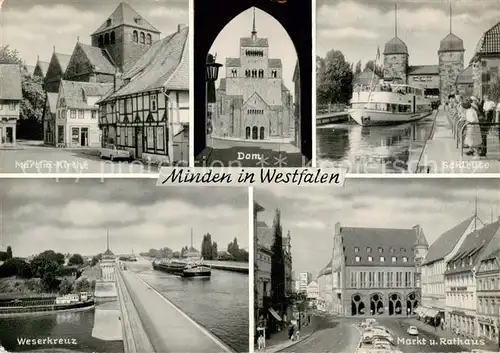 AK / Ansichtskarte 73846776 Minden__Westfalen_Weser Martini Kirche Dom Schleuse Weserkreuz Markt und Rathaus 