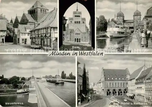 AK / Ansichtskarte  Minden__Westfalen_Weser Martini Kirche Dom Schleuse Weserkreuz Markt und Rathaus 