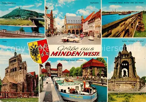 AK / Ansichtskarte  Minden__Westfalen_Weser Porta Westfalica Marktplatz Mittellandkanal Dom Schachtschleuse Kaiser Wilhelm Denkmal 