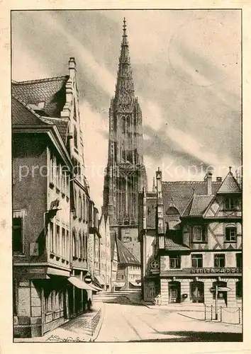 AK / Ansichtskarte Ulm__Donau Hirschstrasse mit Muenster nach Original Handzeichnung von Ludwig Friedrich Kuenstlerkarte 