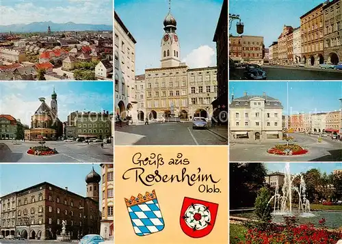 AK / Ansichtskarte Rosenheim__Bayern Stadtpanorama Zentrum Wasserspiele Wappen 