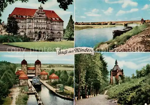 AK / Ansichtskarte Minden__Westfalen_Weser Bundesbahn Zentralamt Schleuse Kanalbruecke Porta Westfalica Kaiser Wilhelm Denkmal 