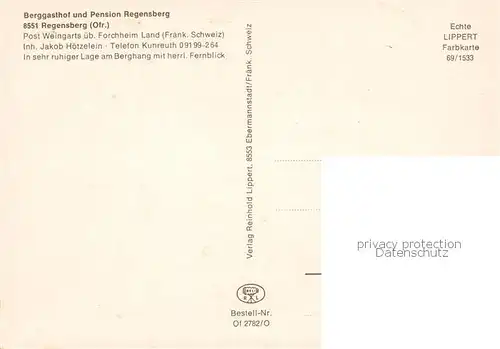 AK / Ansichtskarte Regensberg_Kunreuth_Bayern Berggasthof Pension Regensberg 