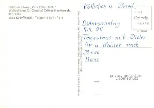 AK / Ansichtskarte 73847542 Croev_Kroev_Croev_Mosel Reichsschaenke Zum Ritter Goetz Gastraum 