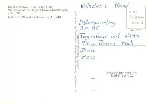 AK / Ansichtskarte  Croev_Kroev_Croev_Mosel Reichsschaenke Zum Ritter Goetz Gastraum 