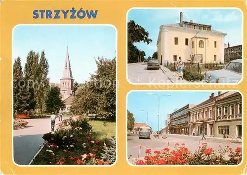 AK / Ansichtskarte 73847640 Strzyzow_PL Skwer miejski w glebi kosciol Biblioteka Miejska Rynek 