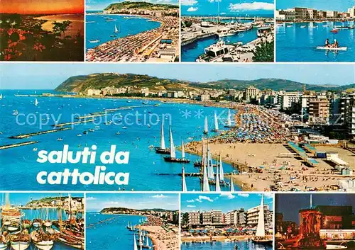 AK / Ansichtskarte 73847693 Cattolica__Provincia_Rimini_IT Teilansichten Fliegeraufnahme Bootshafen Strandpartien 