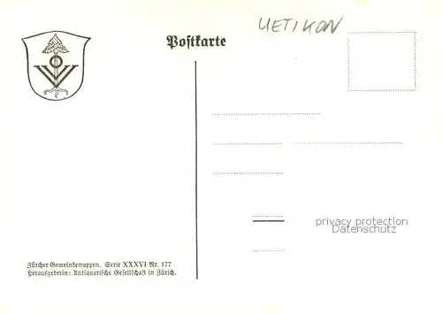 AK / Ansichtskarte  Wappenkarte Uetikon Zuericher Wappen Wappenkarte