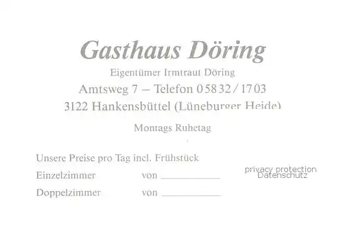 AK / Ansichtskarte 73847797 Hankensbuettel Gasthaus Doering Hankensbuettel