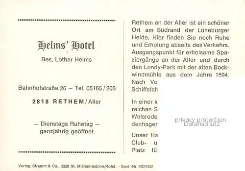 AK / Ansichtskarte 73847807 Rethem_Aller Helms Hotel Gaststube Bar Kegelbahn Rethem_Aller