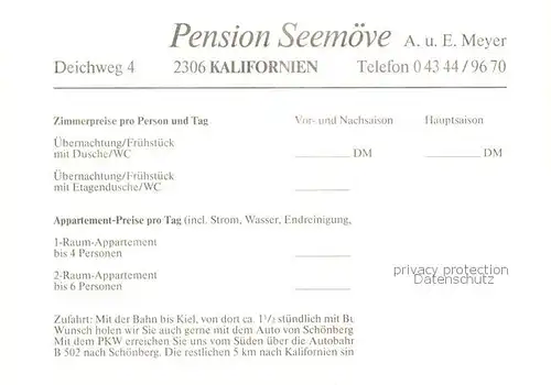 AK / Ansichtskarte 73847841 Kalifornien_Ostseebad Pension Seemoewe Kalifornien_Ostseebad