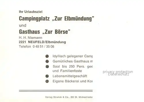AK / Ansichtskarte 73847920 Neufeld_Dithmarschen Campingplatz Zur Elbmuendung Bootsliegeplatz Gasthaus Zur Boerse Neufeld Dithmarschen