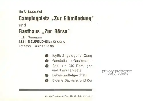 AK / Ansichtskarte  Neufeld_Dithmarschen Campingplatz Zur Elbmuendung Bootsliegeplatz Gasthaus Zur Boerse Neufeld Dithmarschen